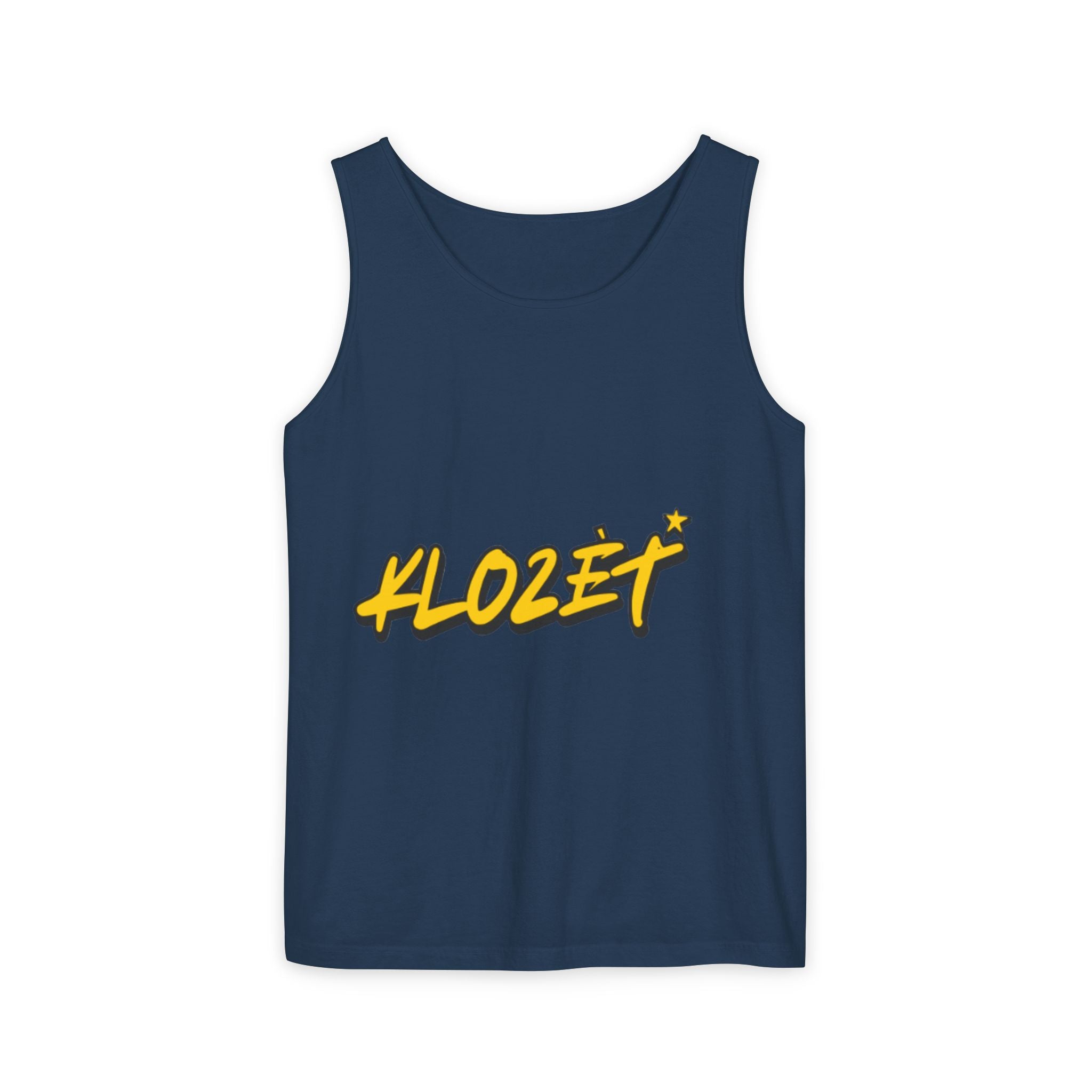 Stylish Unisex Garment-Dyed Tank Top with Fun 'Klozet' Design, Cool Summer Wear, Casual Beach Style, Gift for Friends, Trendy Streetwear