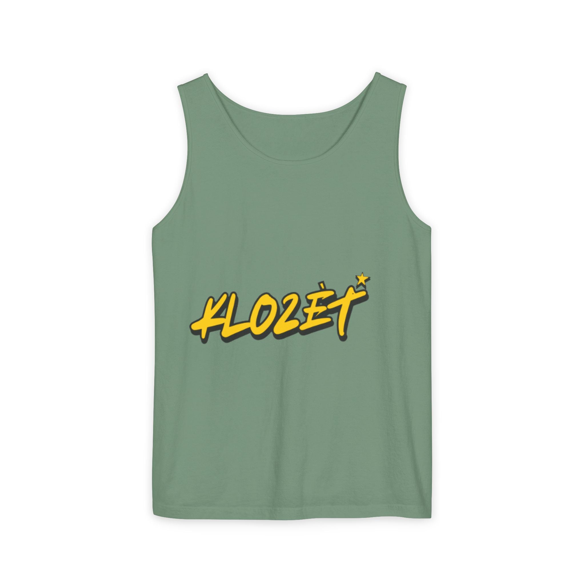 Stylish Unisex Garment-Dyed Tank Top with Fun 'Klozet' Design, Cool Summer Wear, Casual Beach Style, Gift for Friends, Trendy Streetwear