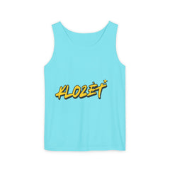 Stylish Unisex Garment-Dyed Tank Top with Fun 'Klozet' Design, Cool Summer Wear, Casual Beach Style, Gift for Friends, Trendy Streetwear