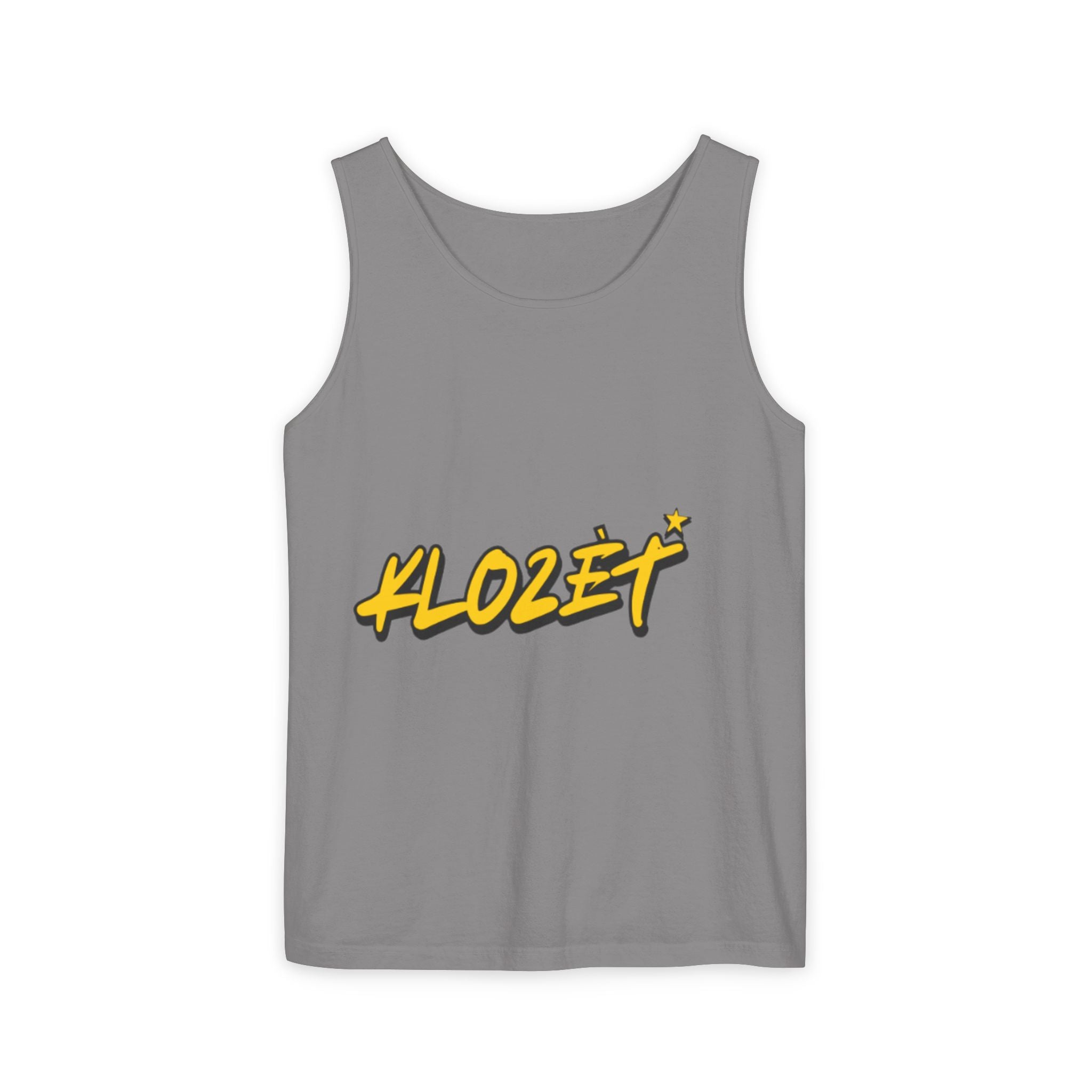 Stylish Unisex Garment-Dyed Tank Top with Fun 'Klozet' Design, Cool Summer Wear, Casual Beach Style, Gift for Friends, Trendy Streetwear