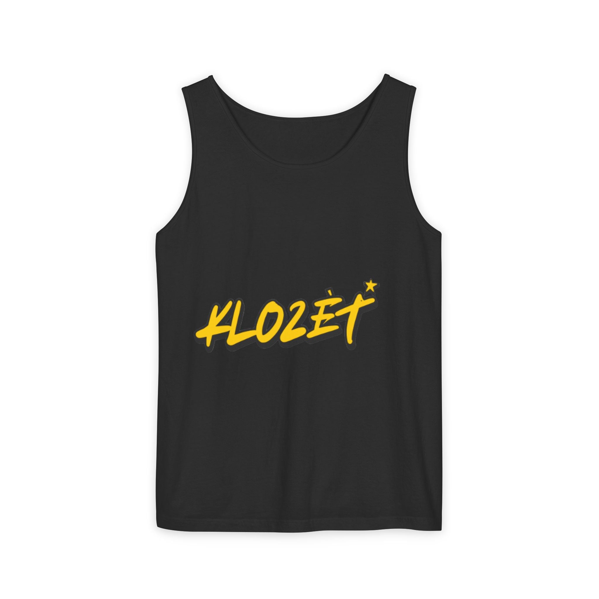 Stylish Unisex Garment-Dyed Tank Top with Fun 'Klozet' Design, Cool Summer Wear, Casual Beach Style, Gift for Friends, Trendy Streetwear